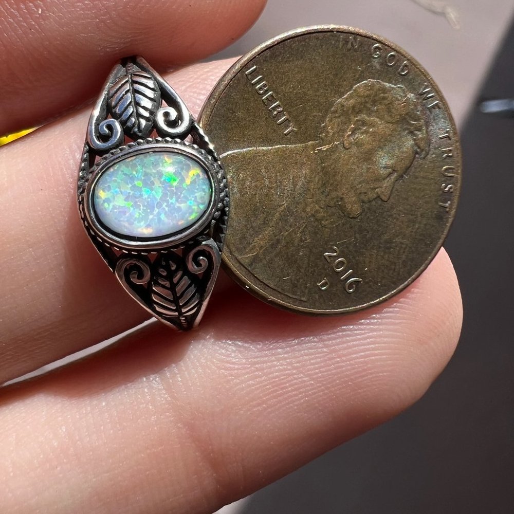 Solid Sterling Opal Leaf Ring - image 4